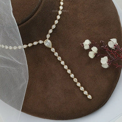 Pear Diamond Bezel Set Lariat Tennis Necklace Necklaces