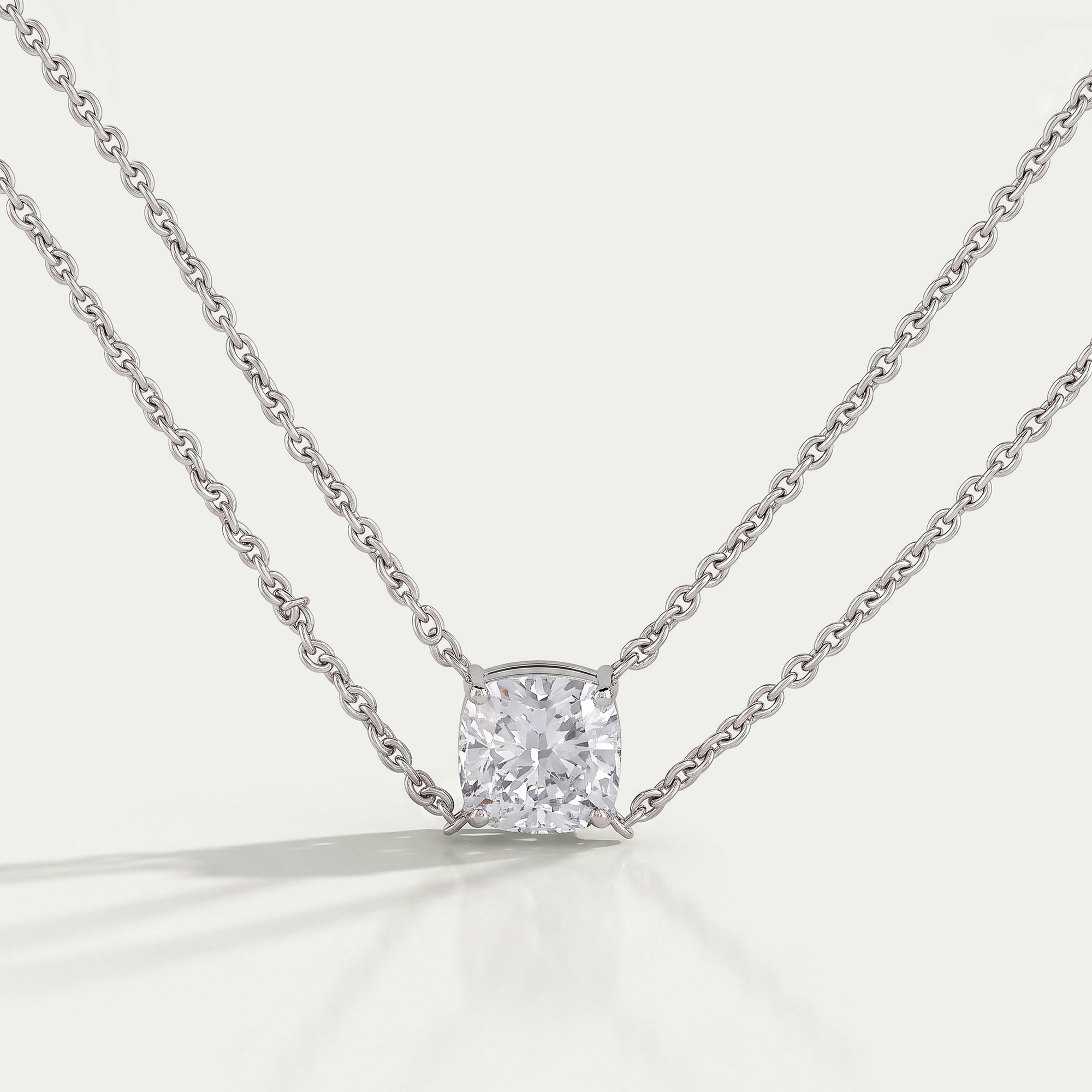 Cushion Cut Lab Diamond Dual Layer Chain Necklace for Women Necklaces