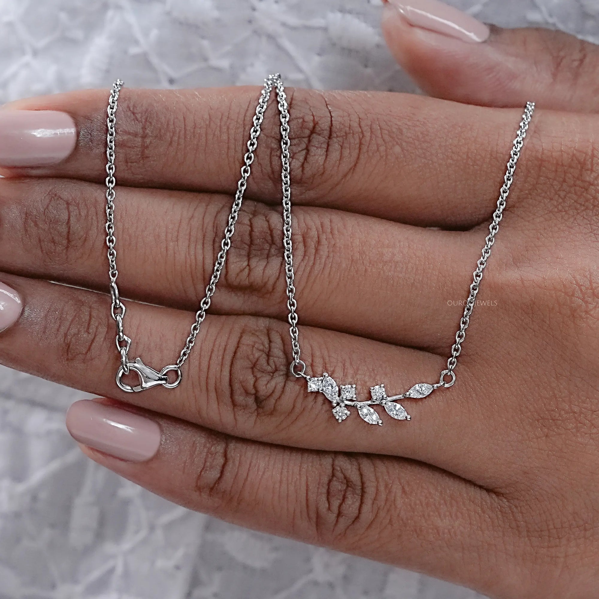 Marquise Cut Lab Diamond Leaf Pendant Necklaces