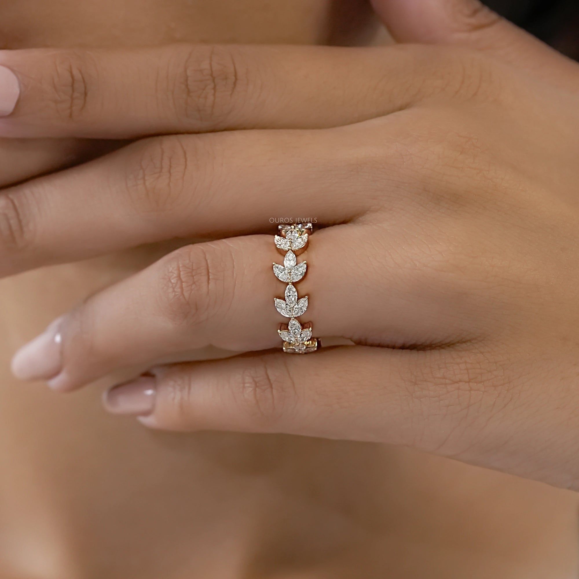 Marquise Diamond Leaf Pattern Eternity Band