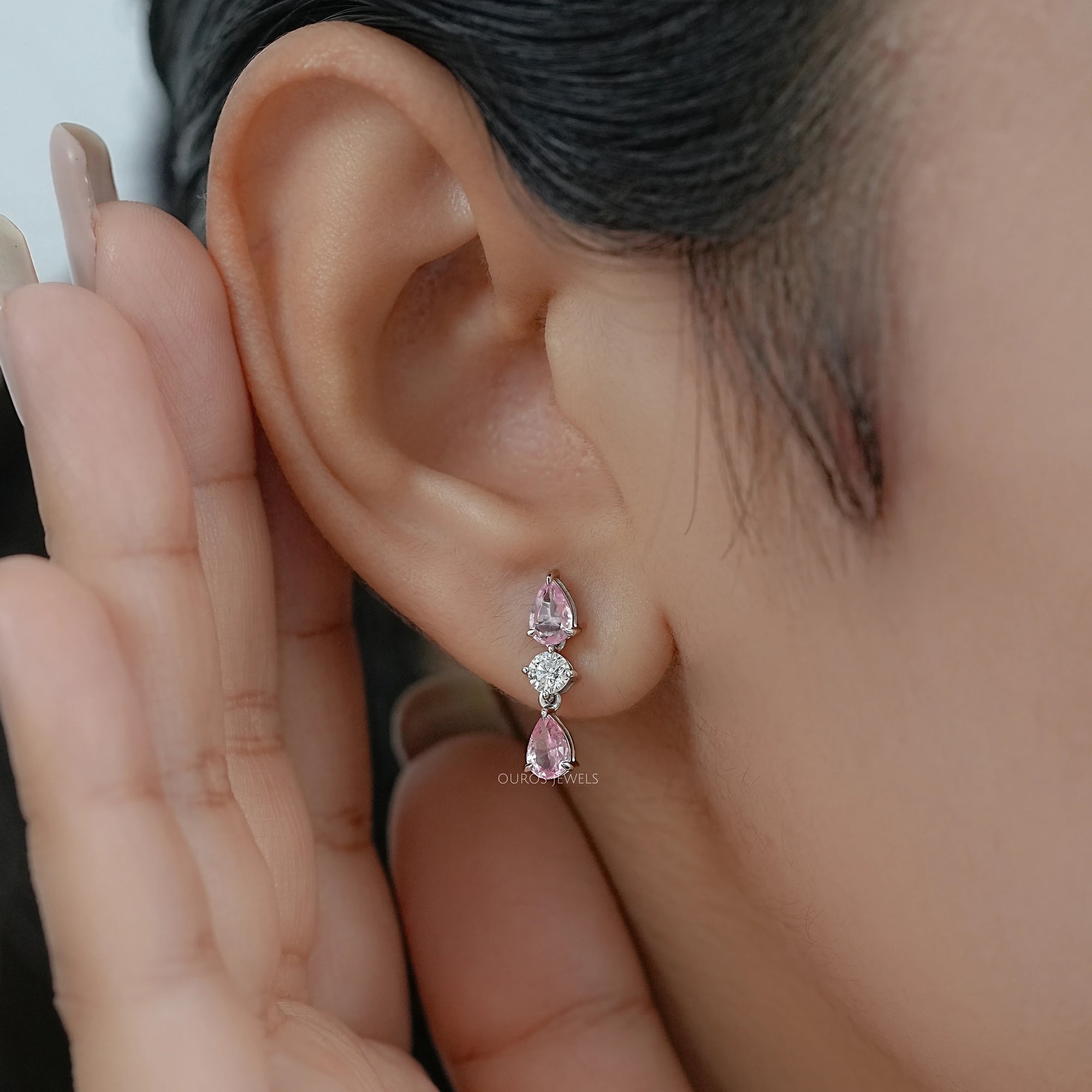 Padparadscha Pear Gemstone Drop Earrings Earring