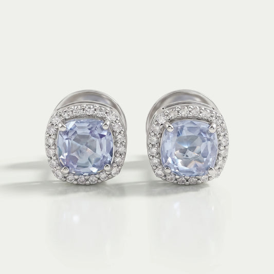 Light Purple Square Cushion Halo Stud Earrings