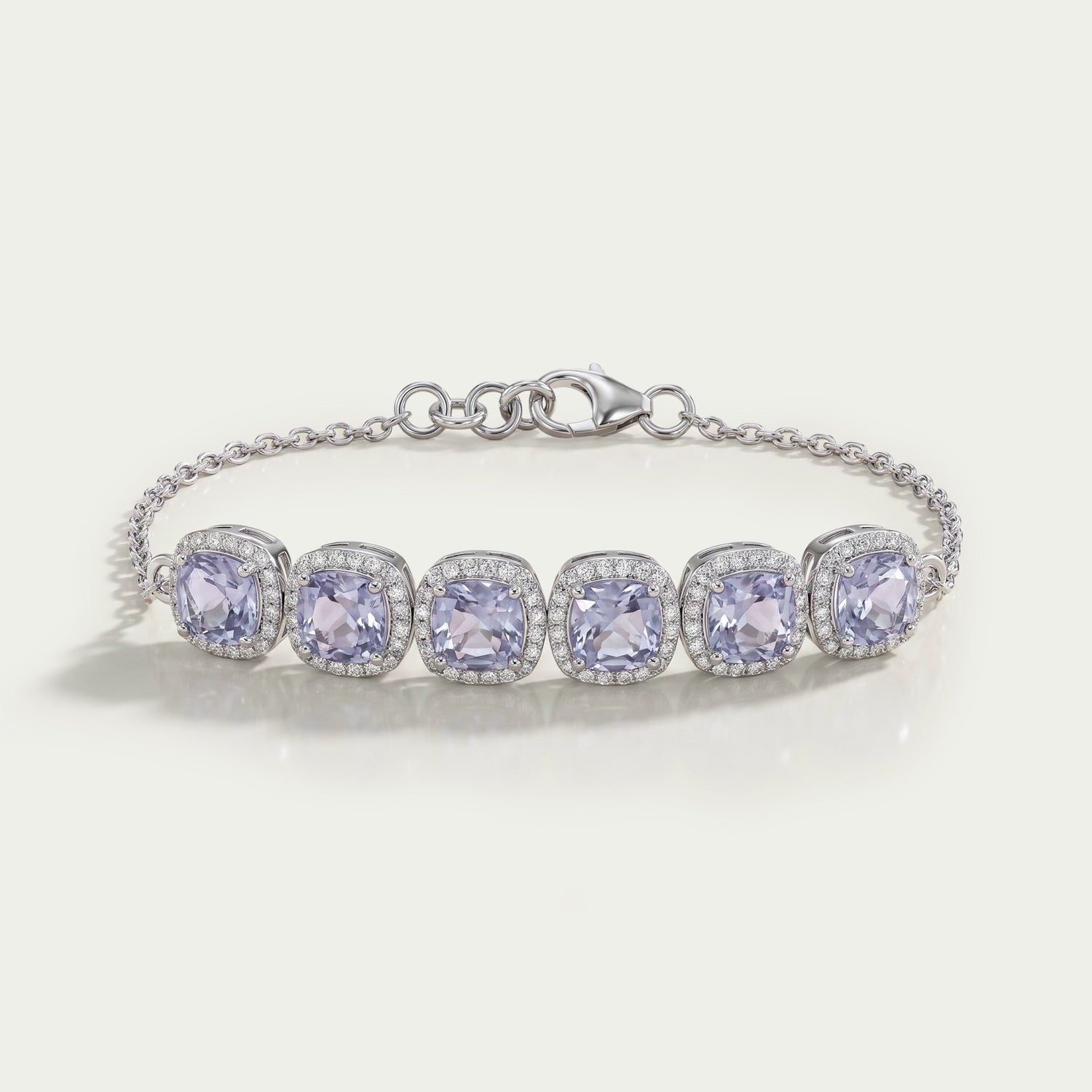 Light Purple Square Cushion Gemstone Halo Bracelet Bracelet