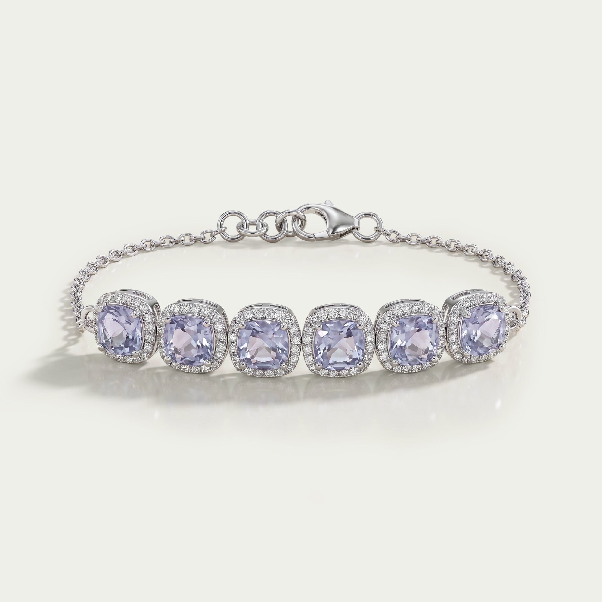 Light Purple Square Cushion Gemstone Halo Bracelet