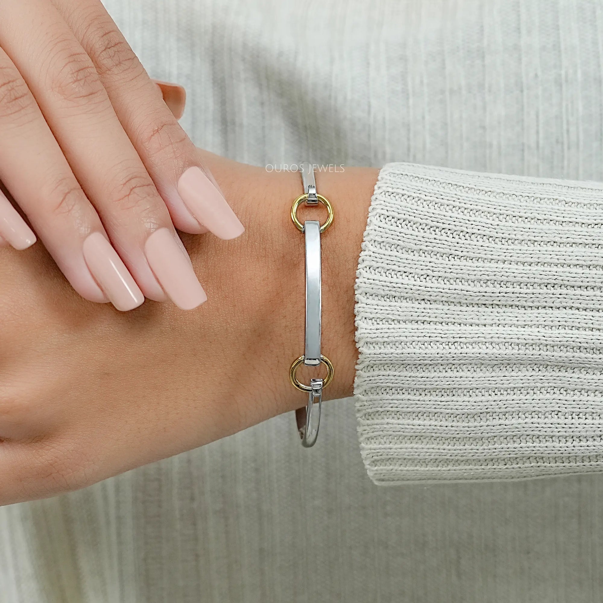White Gold Linked Bangle Bracelet