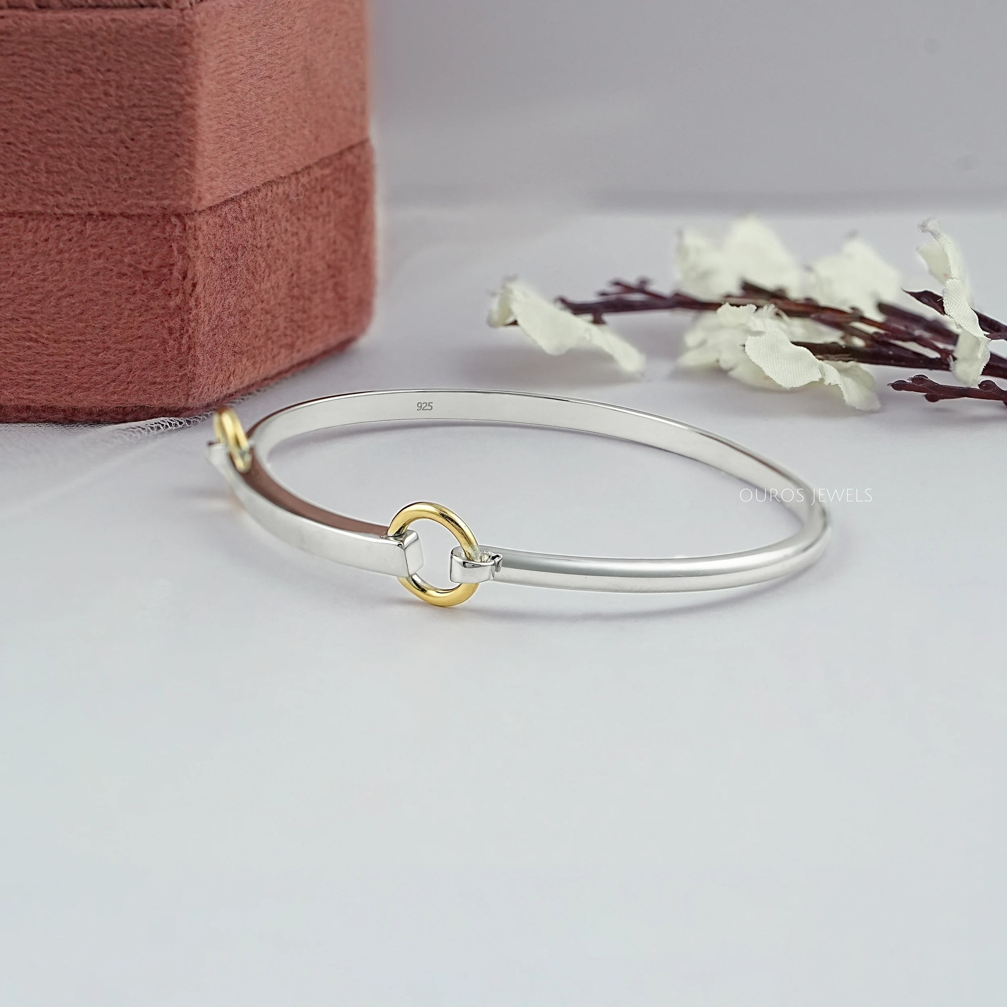 White Gold Linked Bangle Bracelet