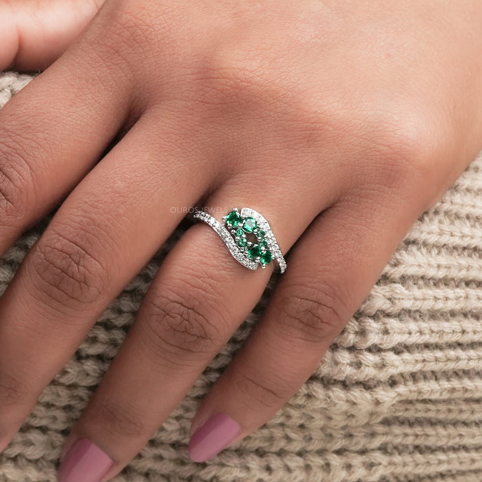 Emerald Round And Lab Diamond Bypass Ring