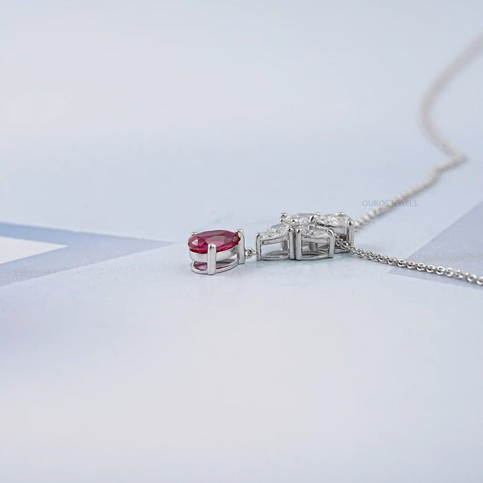 Pear Cut Ruby Drop Necklace