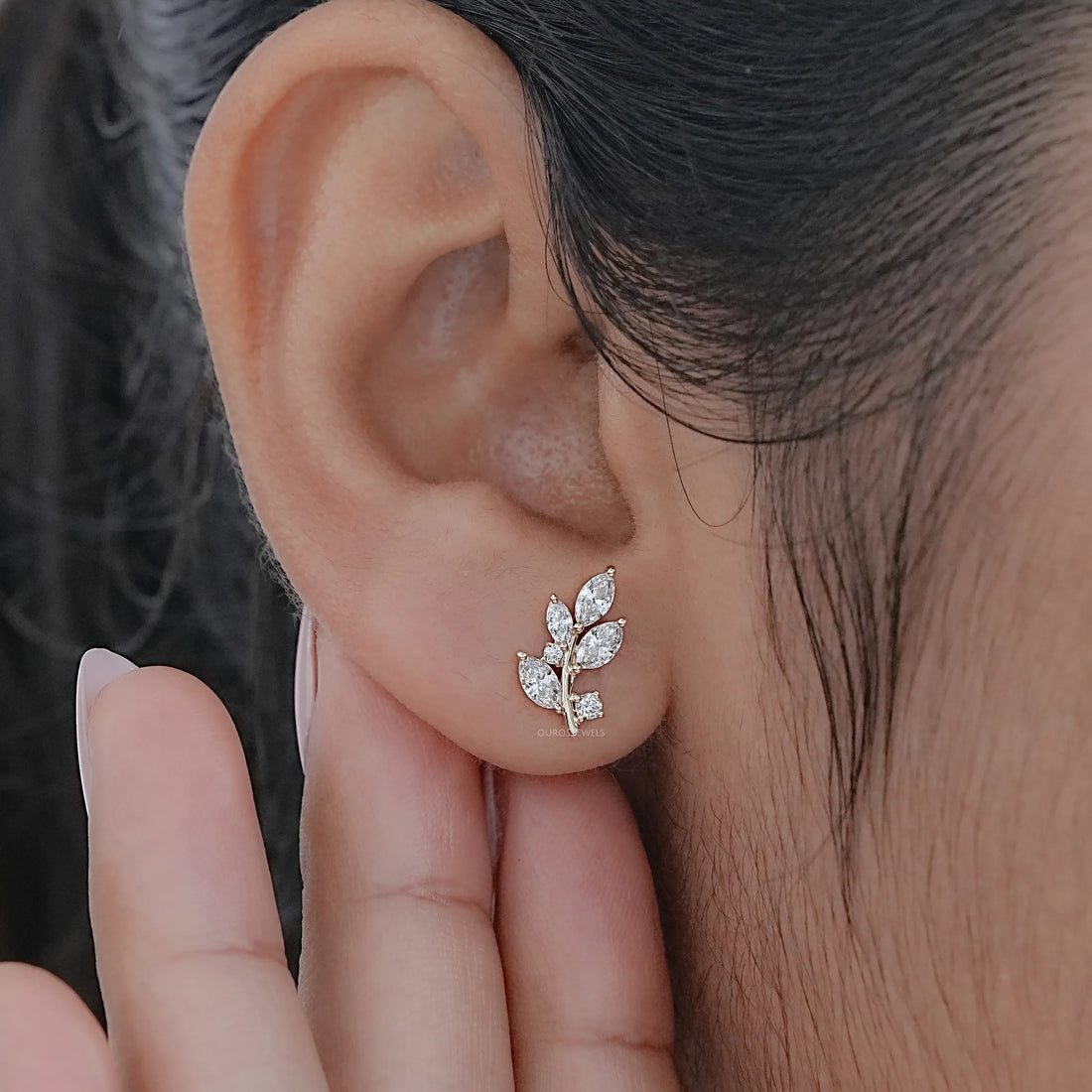 Marquise And Round Lab Diamond Leaf Earrings Earrings