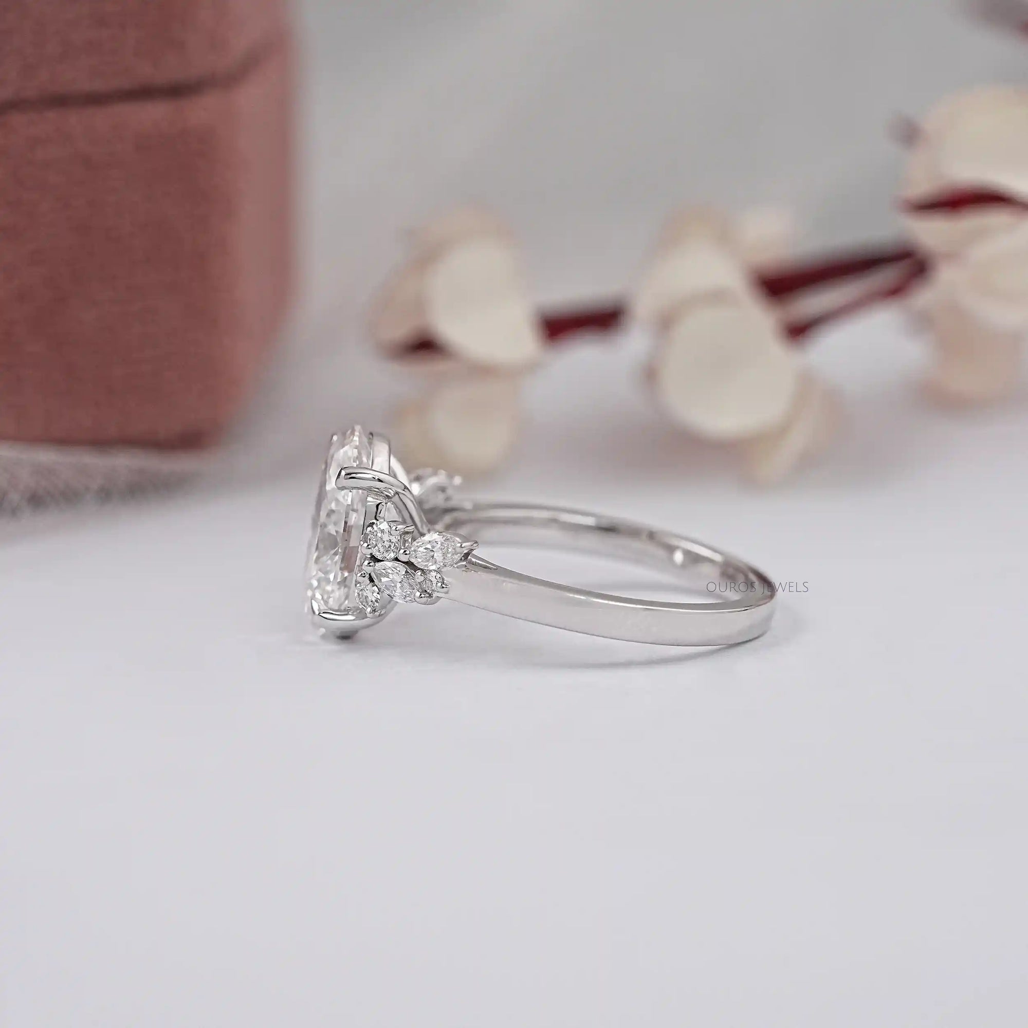 Solitaire Oval Cut Cluster Lab Grown Diamond Ring Ring