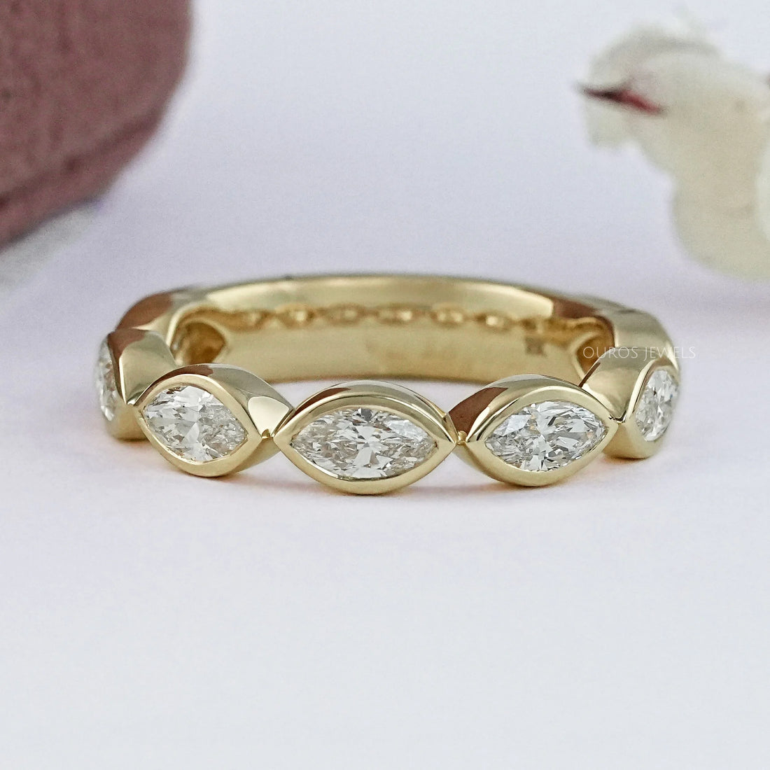 East West Marquise Diamond Bezel Set Half Eternity Band Ring