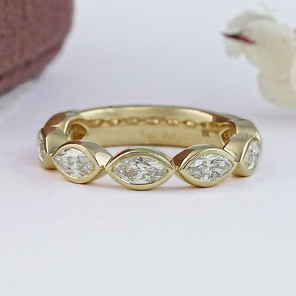 East West Marquise Diamond Bezel Set Half Eternity Band Ring