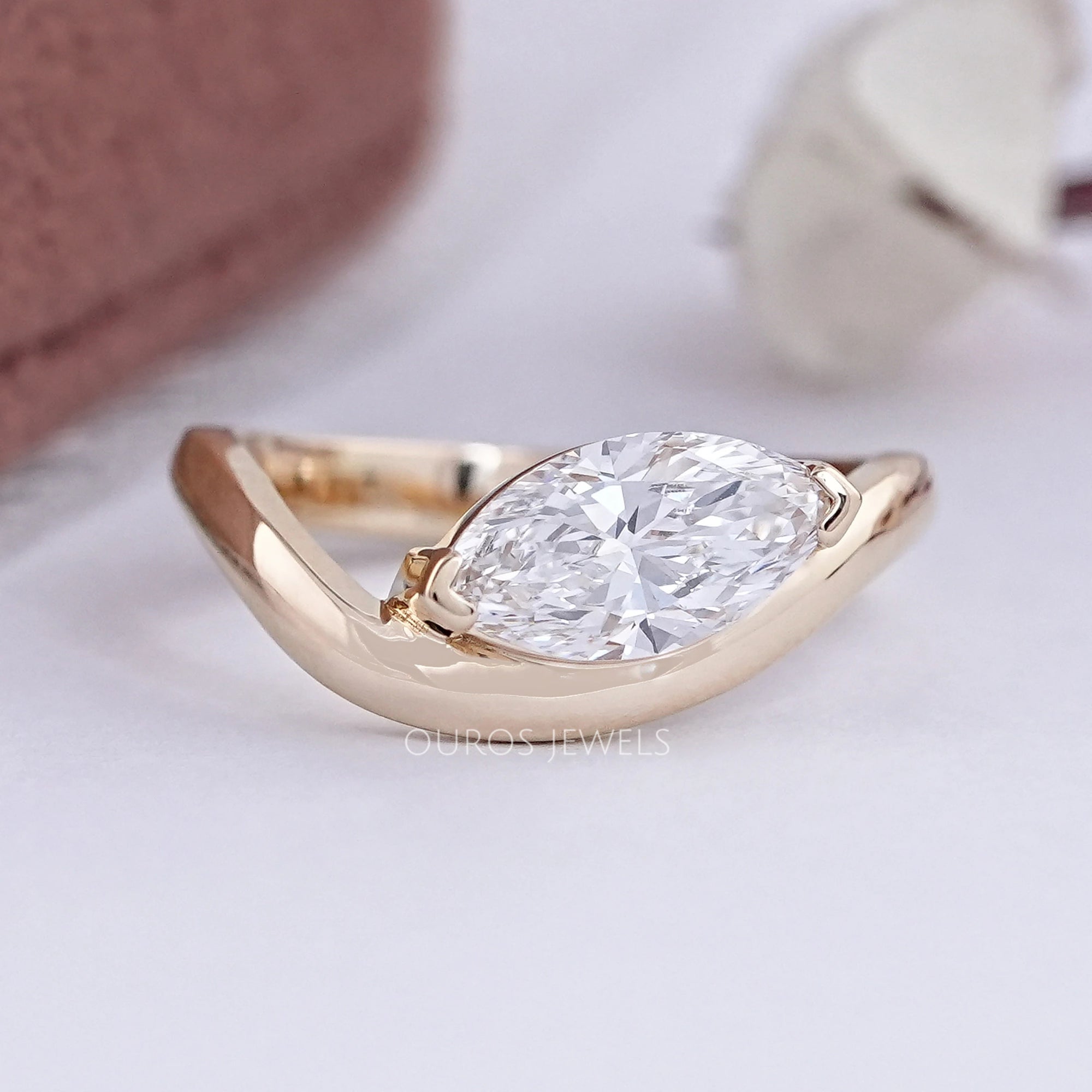 Wave Marquise Cut Lab Diamond Engagement Ring Ring