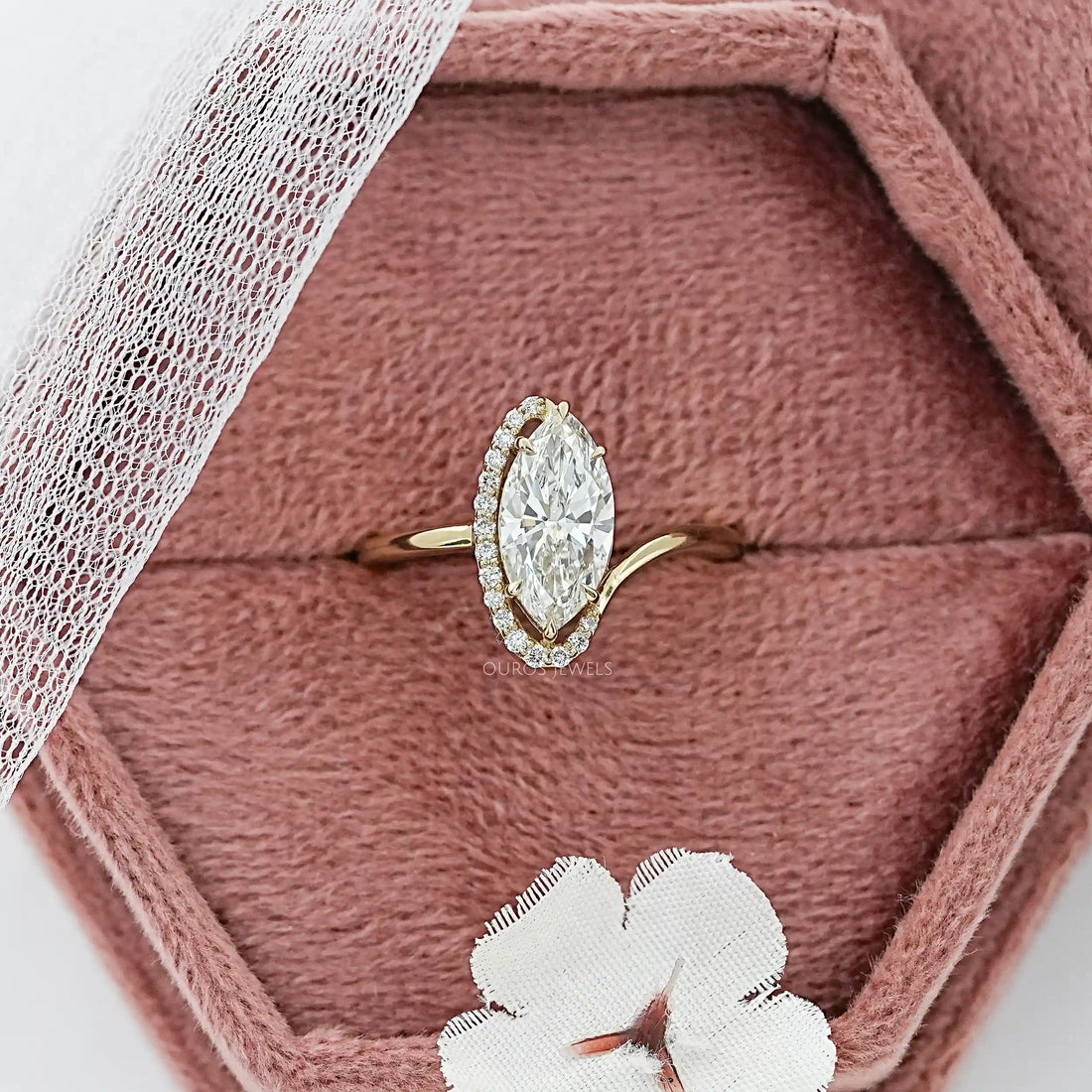 Marquise Lab Diamond Half Halo Bypass Ring Ring