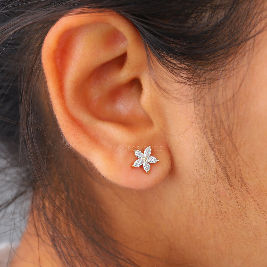 Floral Shape Marquise Diamond Earring Earring