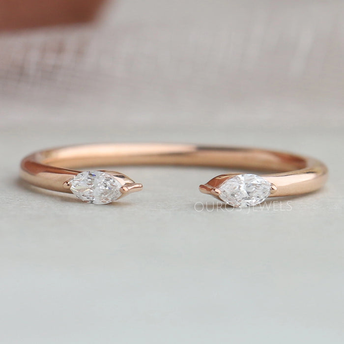 Open Cuff Two Stone Marquise Diamond Dainty Ring