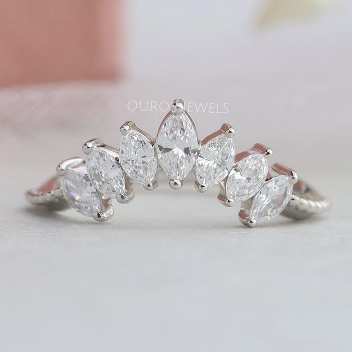 Curved Stackable Ring With Marquise Cut