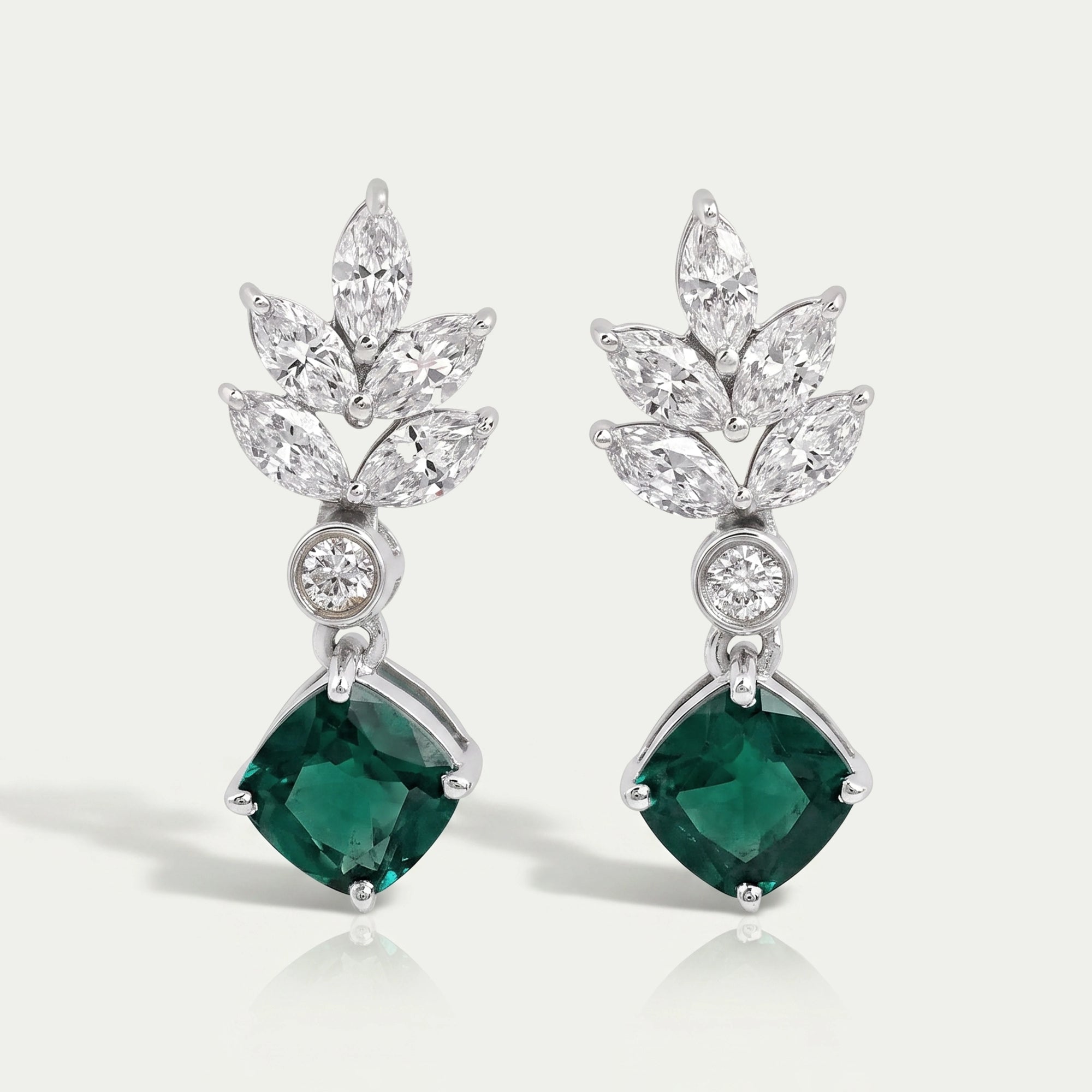 Green Gemstone Cushion And Marquise Drop Earrings Earring