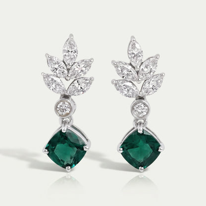 Green Gemstone Cushion And Marquise Drop Earrings Earring