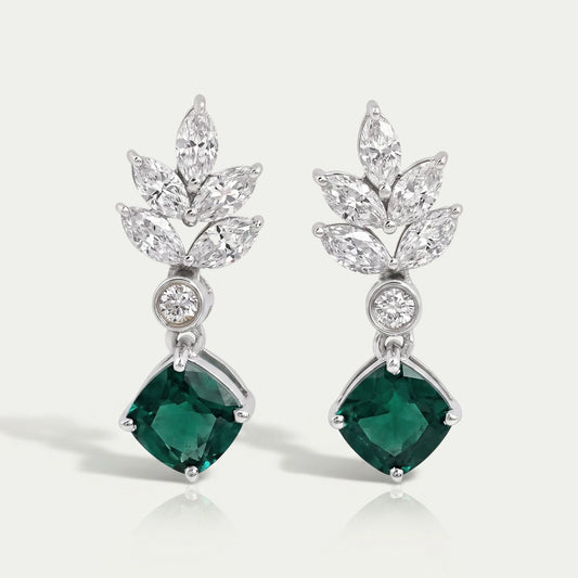 Green Gemstone Cushion And Marquise Drop Earrings Earring