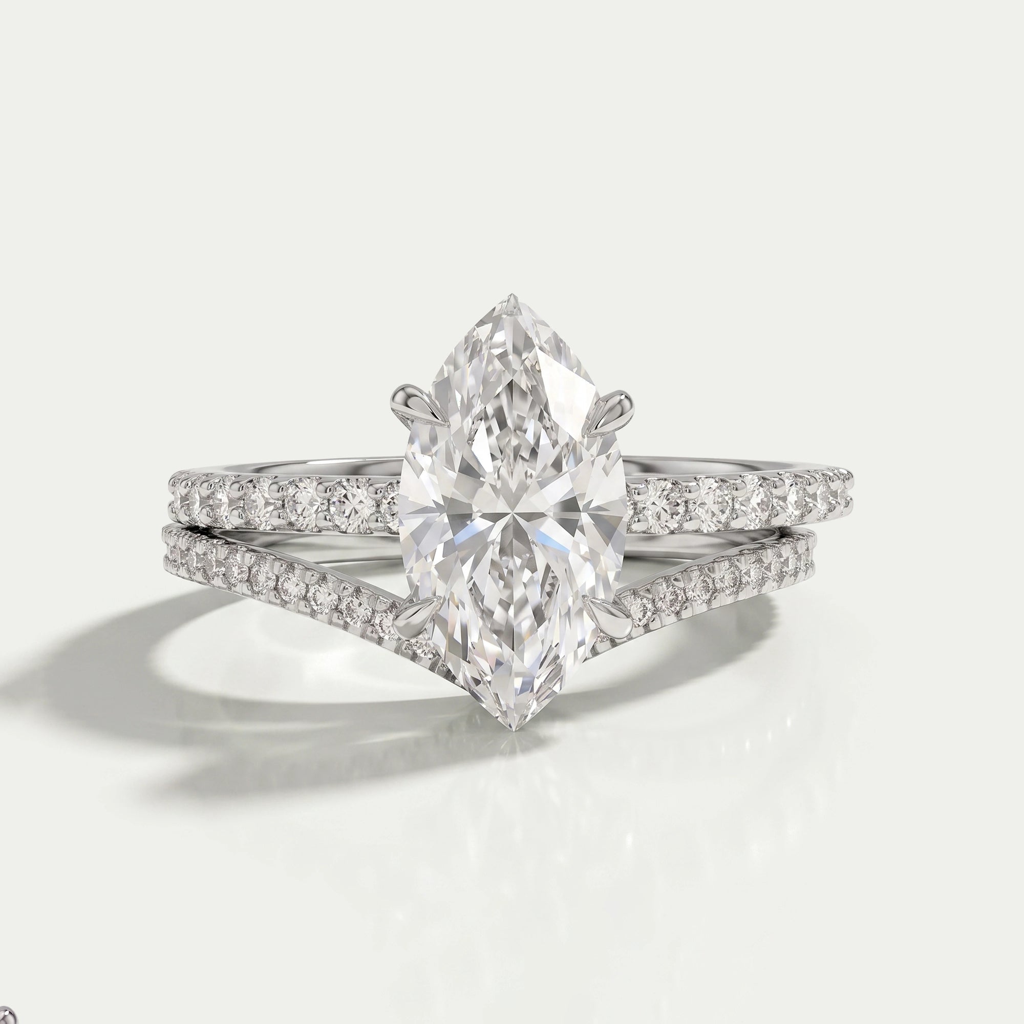 Marquise Lab Diamond Solitaire Accent Bridal Ring Set Rings