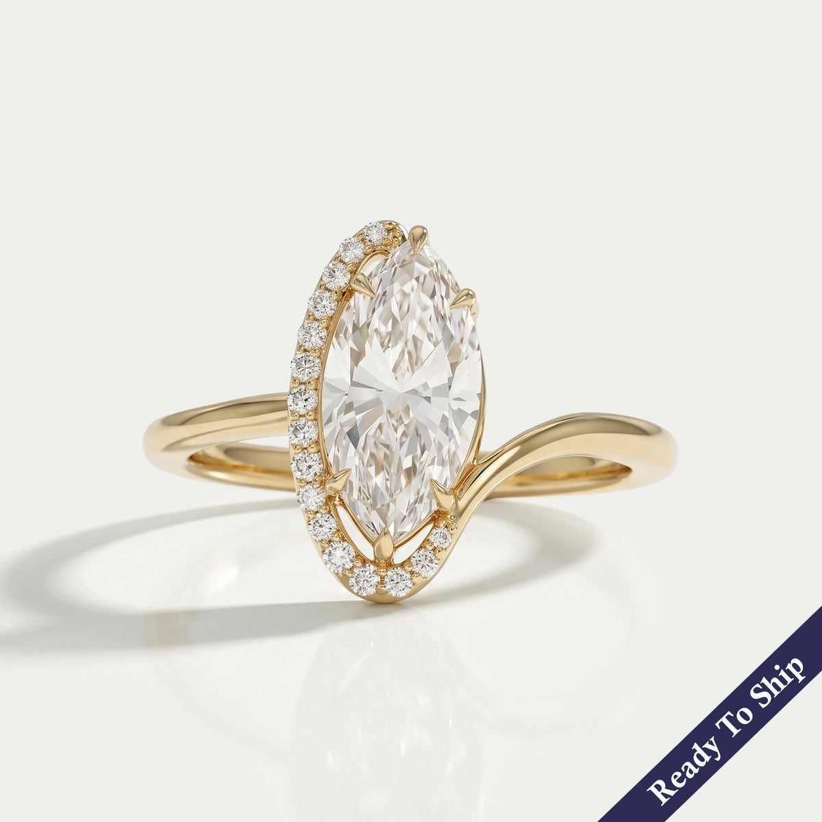 Marquise Lab Diamond Half Halo Bypass Ring Ring