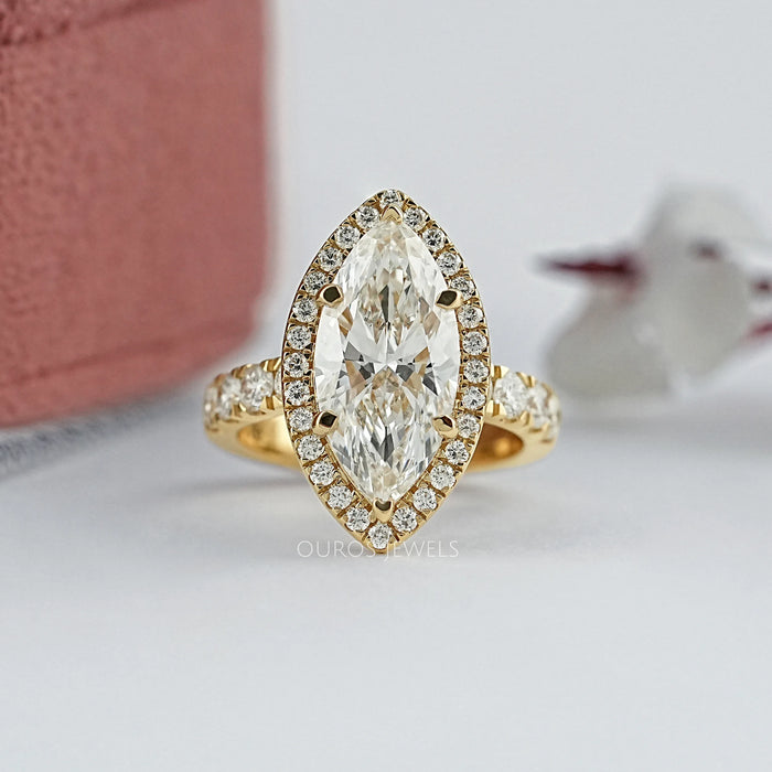 Marquise Diamond Hidden Halo Accent Diamond Ring