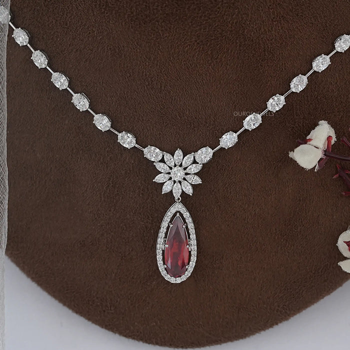 Red Ruby Pear Gemstone Bridal Necklace