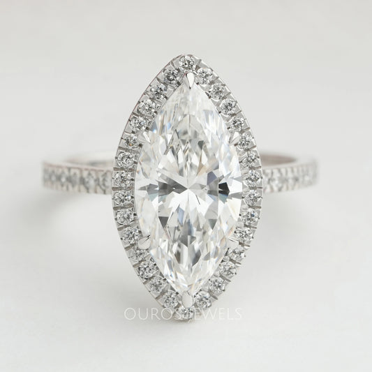 Marquise Cut Halo Lab Grown Diamond Engagement Ring