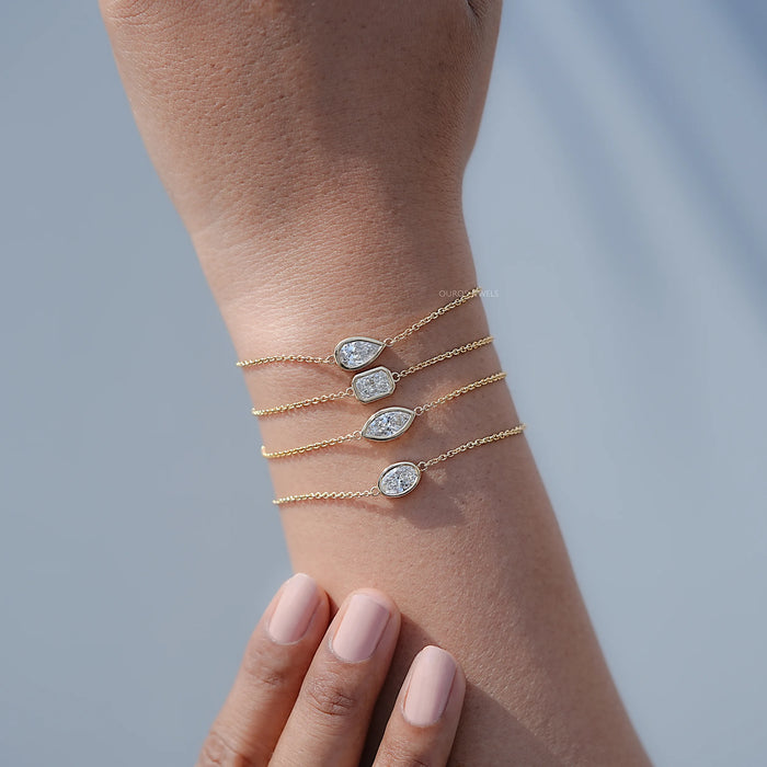 Multi Lab Diamond Bezel Set Solitaire Chain Bracelet