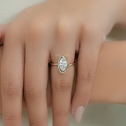 Marquise Lab Diamond Half Halo Bypass Ring Ring