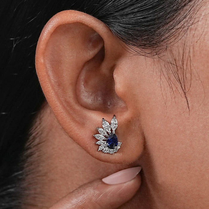 Sapphire Pear And Marquise Diamond Stud Earrings