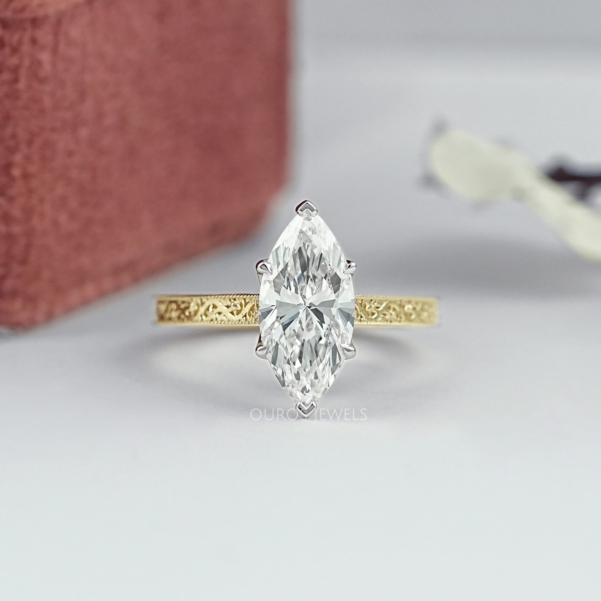 Marquise Lab Diamond Engraving Ring Ring