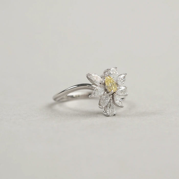 Fancy Yellow Pear And Marquise Cut Cluster Diamond Ring