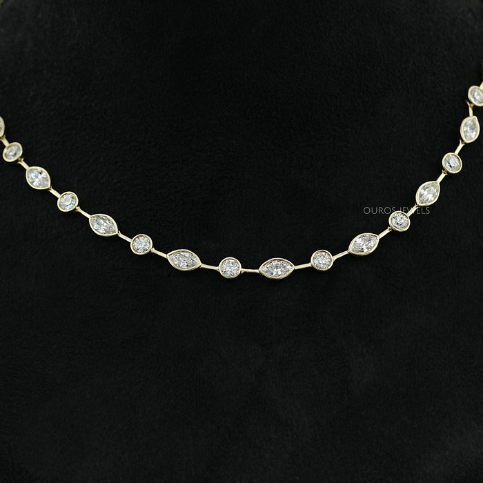 Bezel Set Old Mine Marquise Diamond Necklace