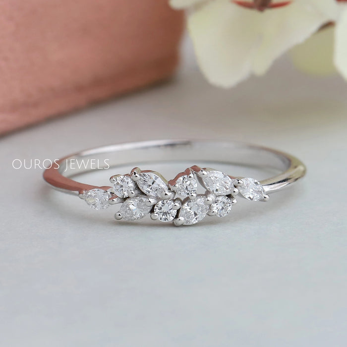 Marquise And Round Cut Lab Diamond Dainty Ring