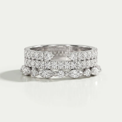 Three Row Round and Marquise Cut Half Eternity Band Rings