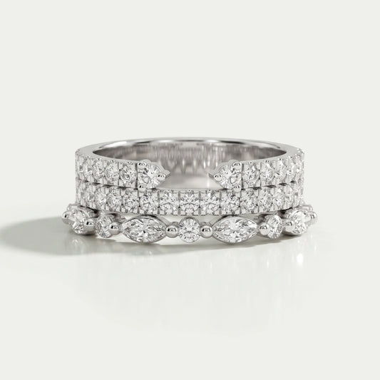 Three Row Round and Marquise Cut Half Eternity Band Rings