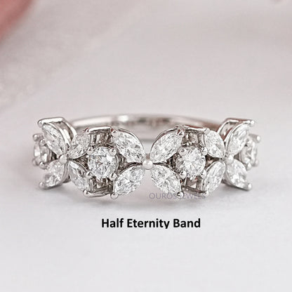 Marquise And Round Diamond Flower Wedding Band