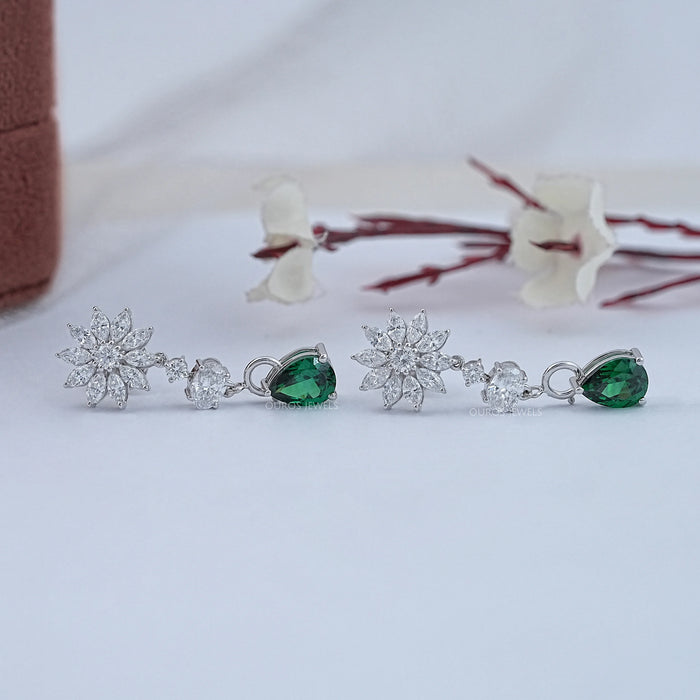 Drop Earring With Pear And Marquise Shape Diamond