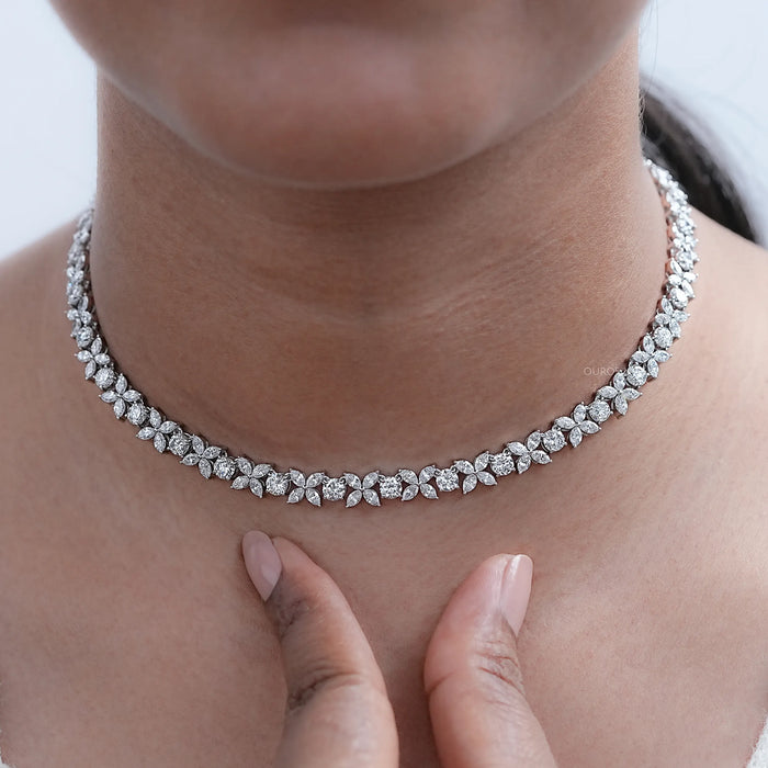 Marquise & Round Cut Diamond Choker Necklace