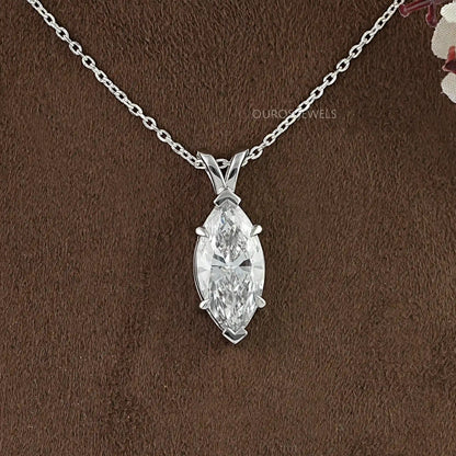 Marquise Lab Diamond Solitaire Bail Pendant Necklaces