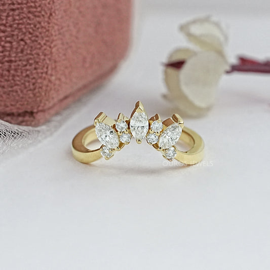 Marquise And Round Diamond Curved Dainty Ring Ring