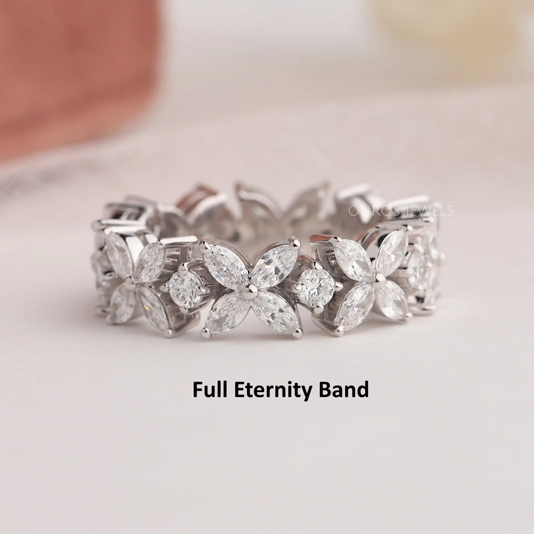 Marquise And Round Diamond Flower Wedding Band