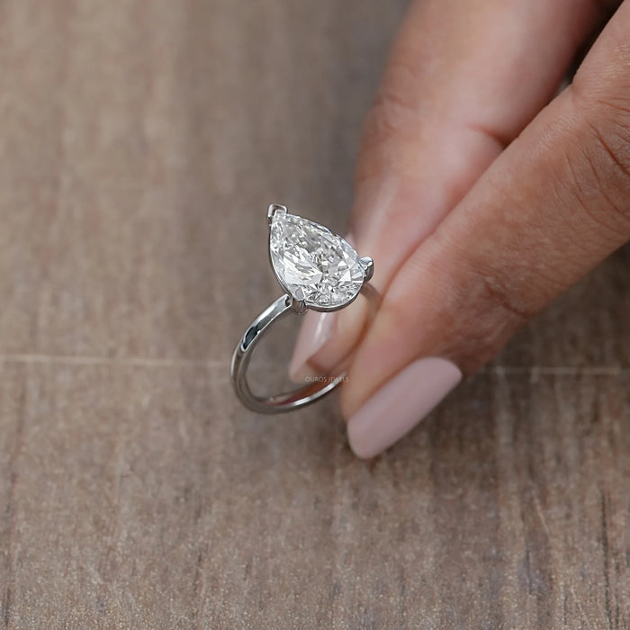 Pear Cut Lab Diamond Solitaire Engagement Ring