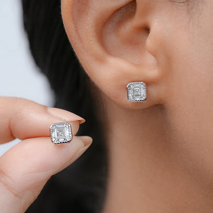 Milgrain Set Asscher Lab Diamond Stud Earrings Earrings