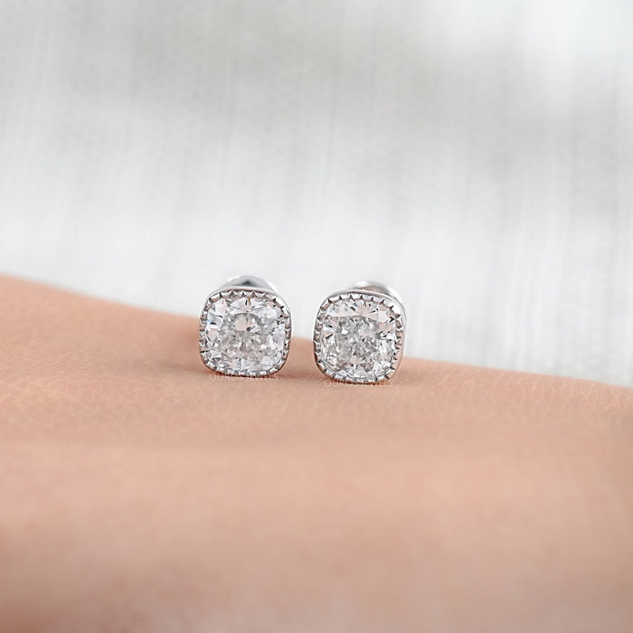 Milgrain Cushion Lab Grown Diamond Stud Earrings