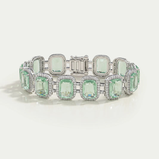 Mint Green Elongated Cushion Gemstone Halo Bracelet