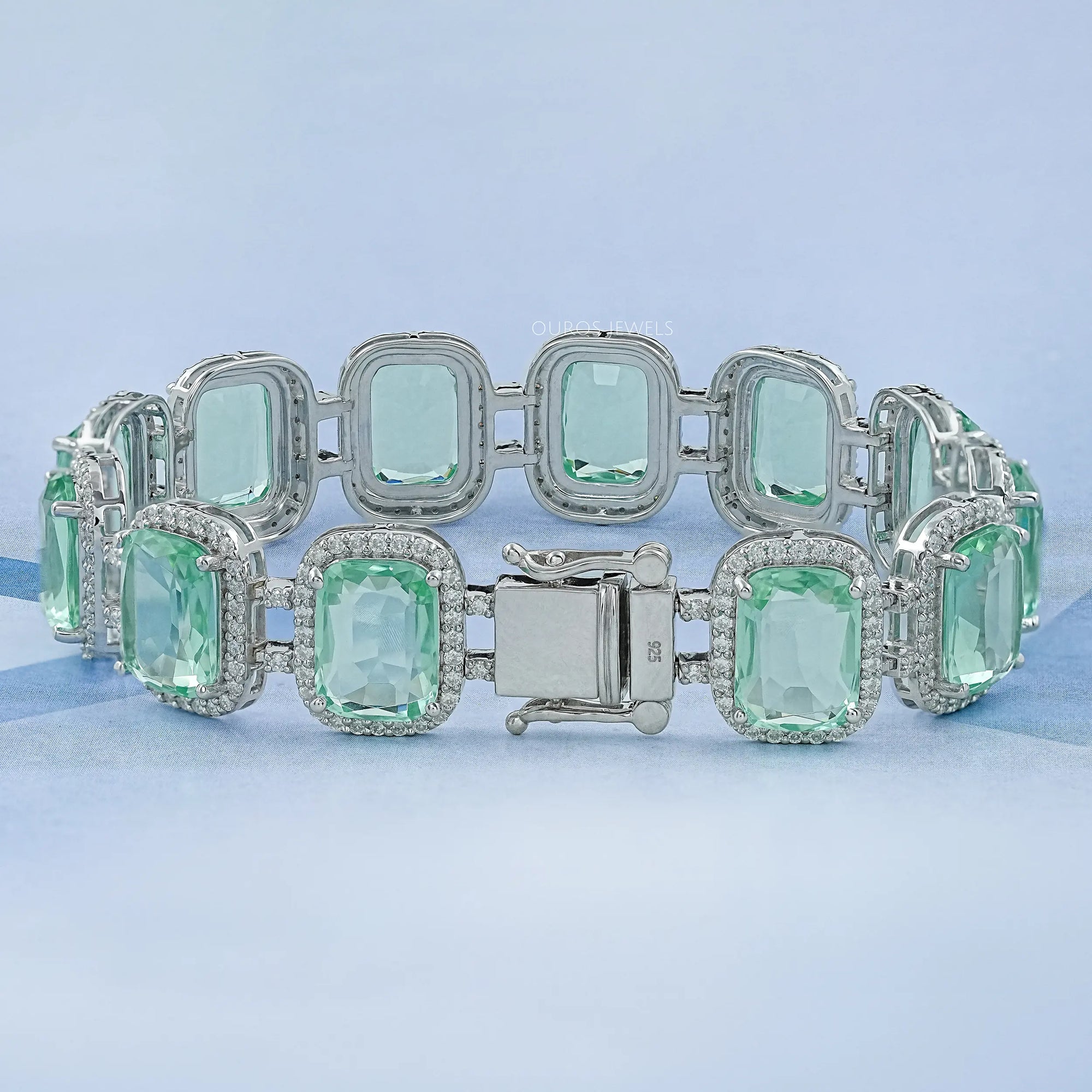 Mint Green Elongated Cushion Gemstone Halo Bracelet Bracelet