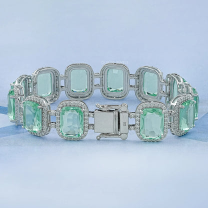 Mint Green Elongated Cushion Gemstone Halo Bracelet Bracelet